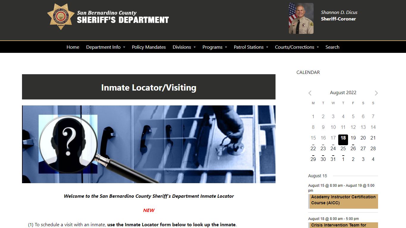 Inmate Locator – San Bernardino County Sheriff's Department